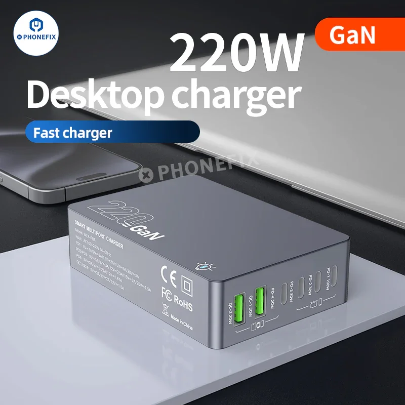 WT-F8A 220W GaN Desktop Smart Charger USB-A Type-C - Image 2