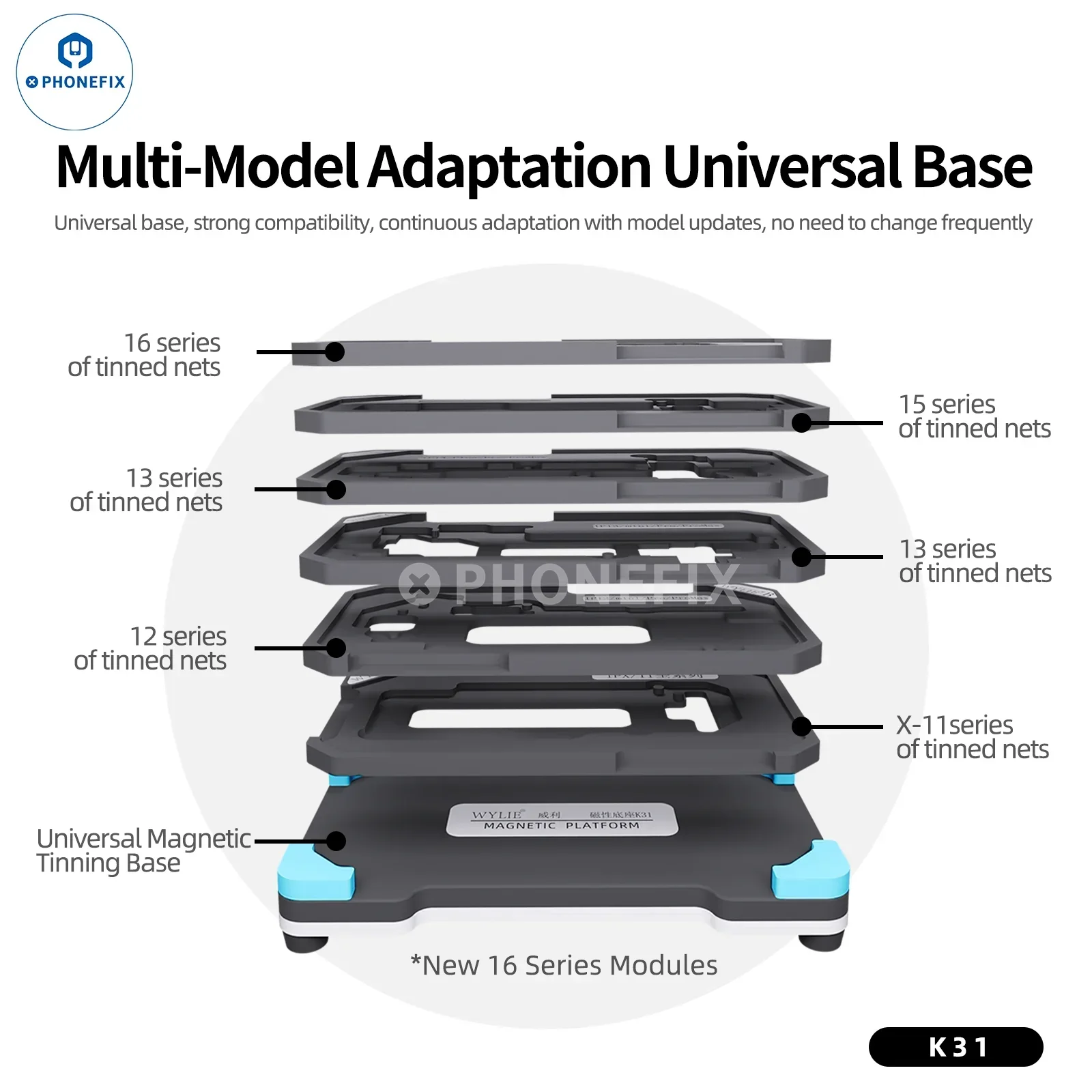WYLIE K31 iPhone X-16 Pro Max Middle Layer Magnetic Reballing Platform - Image 2