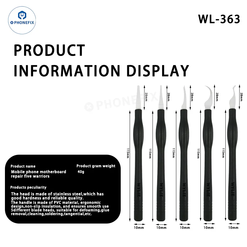 WYLIE WL-363 Integrated Rework Pry Knife 5-in-1 Set for Phone Repair - Image 5