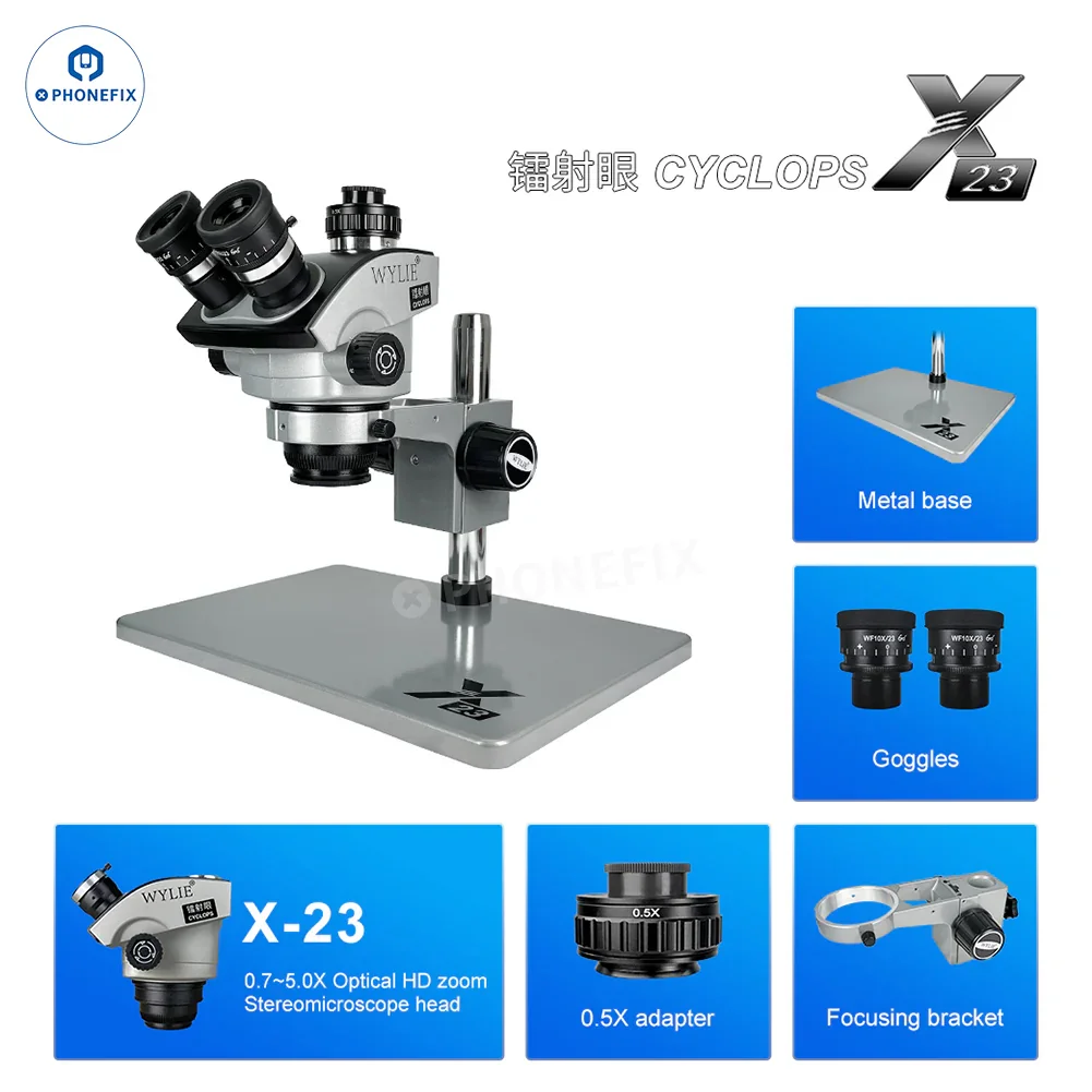 WYLIE X23 7-50X Trinocular Zoom Microscope X40 X80 4K Camera - Image 2