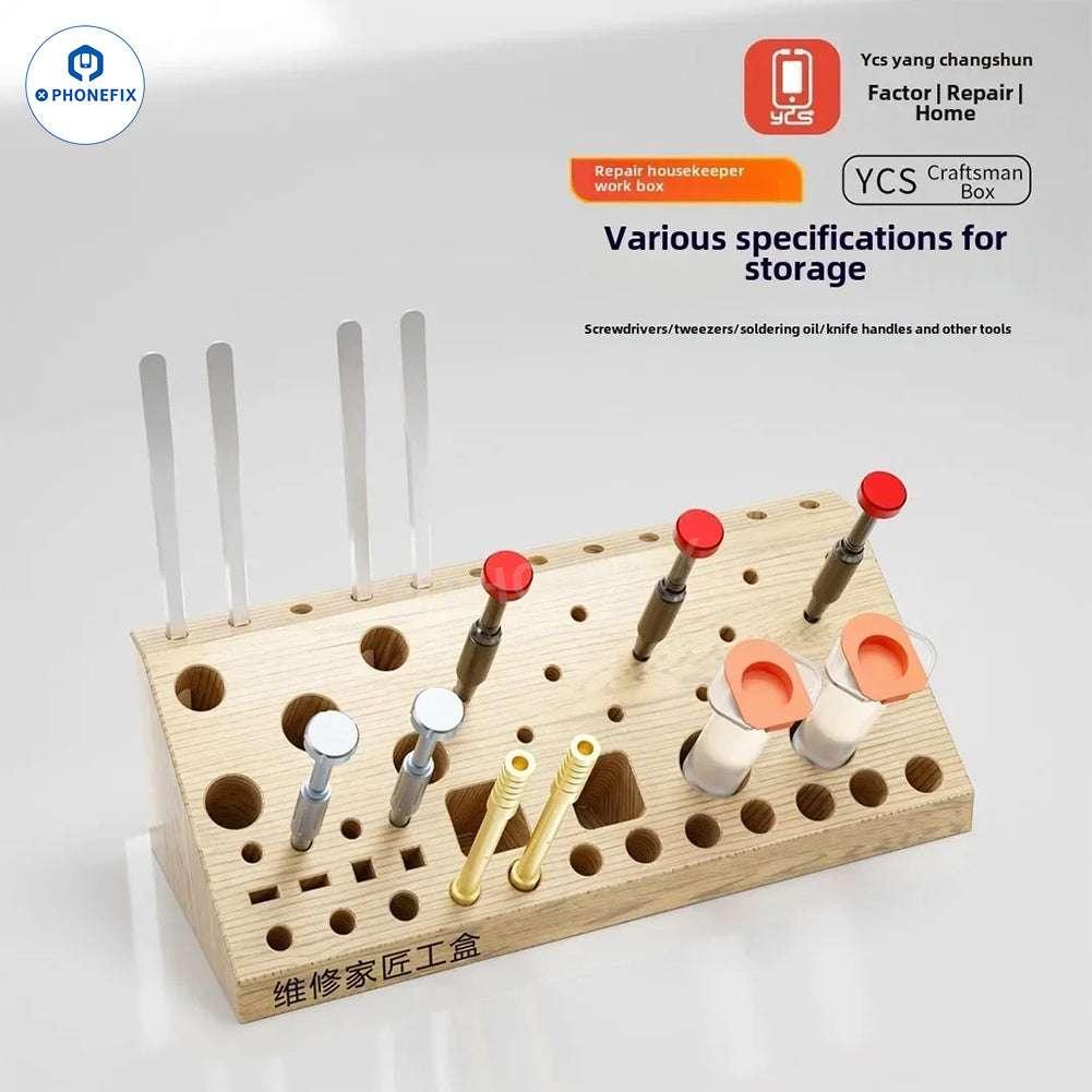 YCS 59-In-1 Wooden Storage Box Screwdriver Tweezers Tools Organizer - Image 2