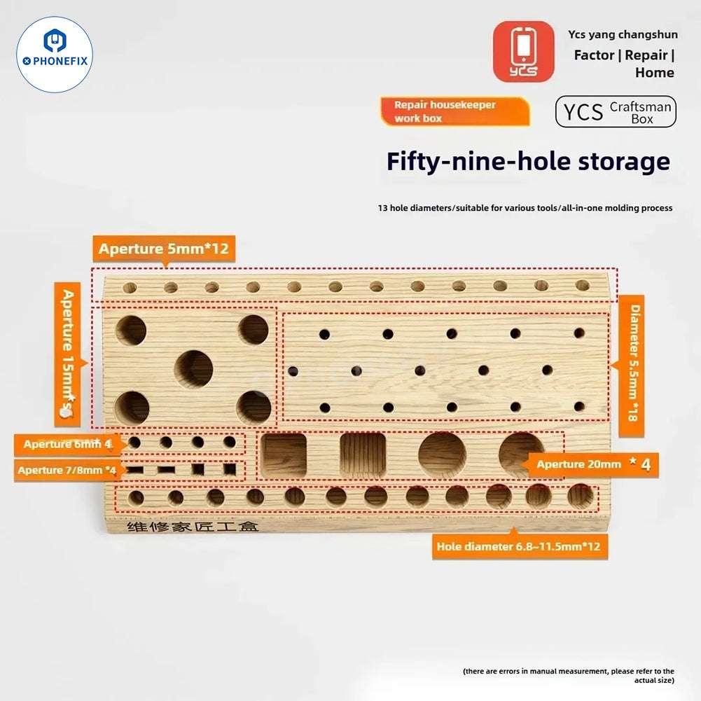 YCS 59-In-1 Wooden Storage Box Screwdriver Tweezers Tools Organizer - Image 3