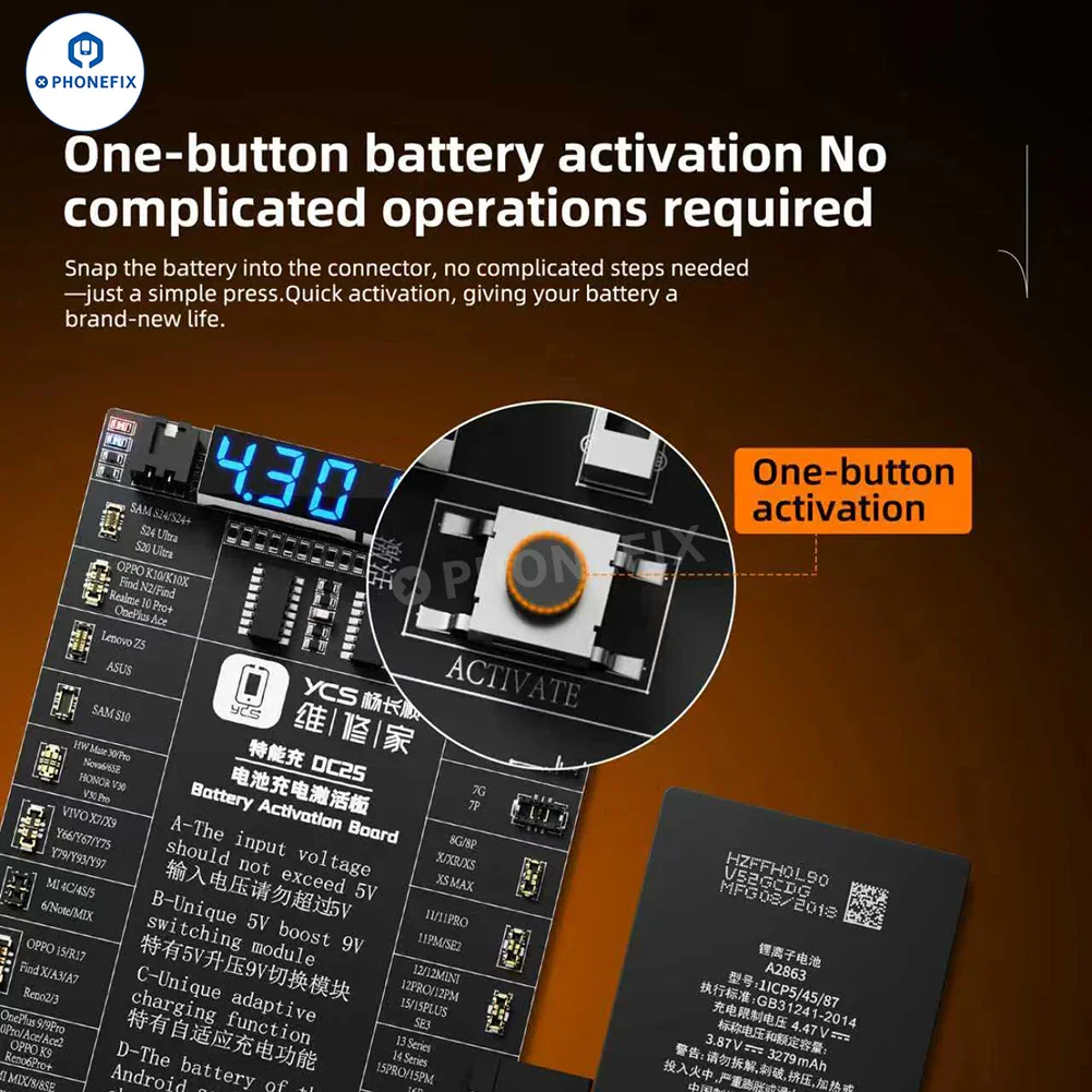 YCS DC25 Battery Charging Activation Board for iPhone 6-16 & Android - Image 2