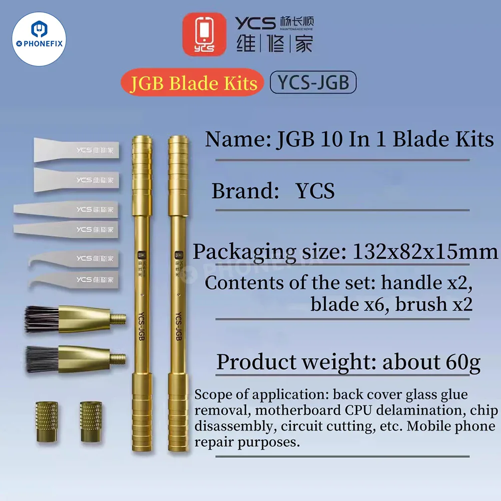 YCS JGB 10 in 1 Mobile PCB Chip Glue Removal Blade Brush Set - Image 6