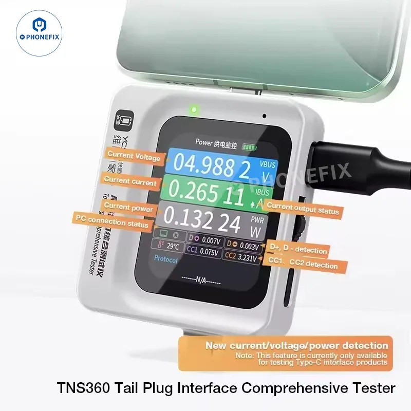 YCS TNS360 Type-C Lighting Tail Plug Tester for Mobile Laptop - Image 3